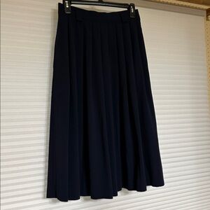 Vintage Navy A-Line Pleated Midi Skirt